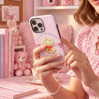 Pink Striped Sweet Bunny Soft iPhone 14 Case