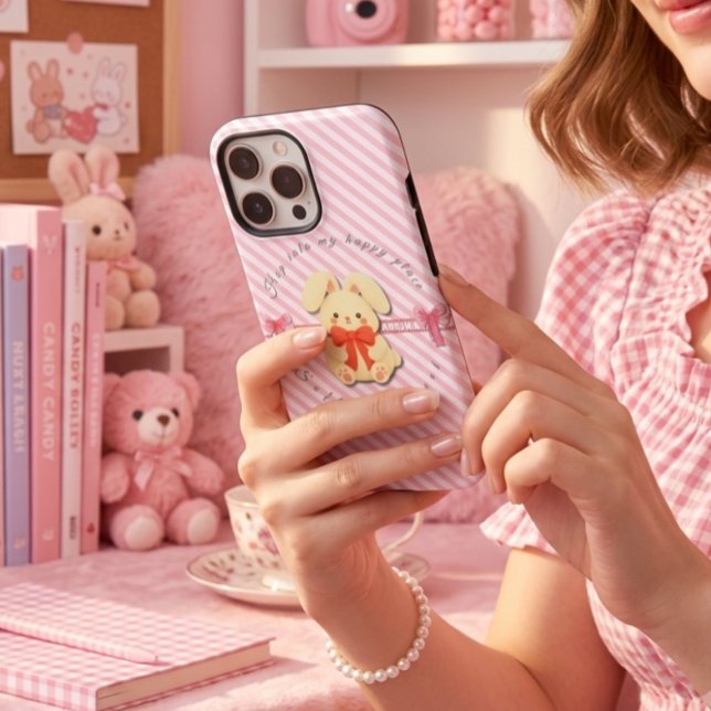 Pink Striped Sweet Bunny Soft iPhone 14 Case (Creator Uploaded)