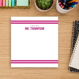 Pink Striped Teacher School Notepad