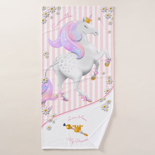 Pink Striped Unicorn Princess Bath Towel Set (Bath Towel)
