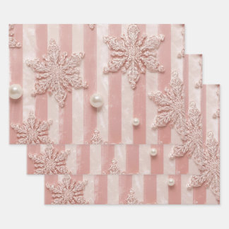 Pink Striped Velvet Snowflake  Wrapping Paper Sheet