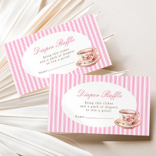 Pink Striped Vintage Baby Shower Tea Diaper Raffle Enclosure Card
