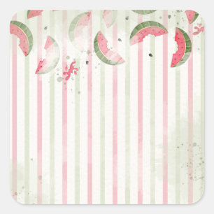 Pink Striped Watermelon First Birthday Party Invit Square Sticker