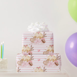 Pink Striped Winter Dessert Christmas Pattern Wrapping Paper
