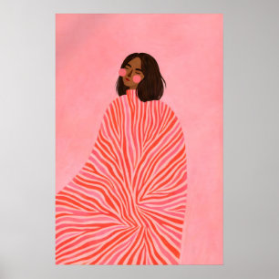 Pink Striped Woman Poster, Modern Feminine Poster