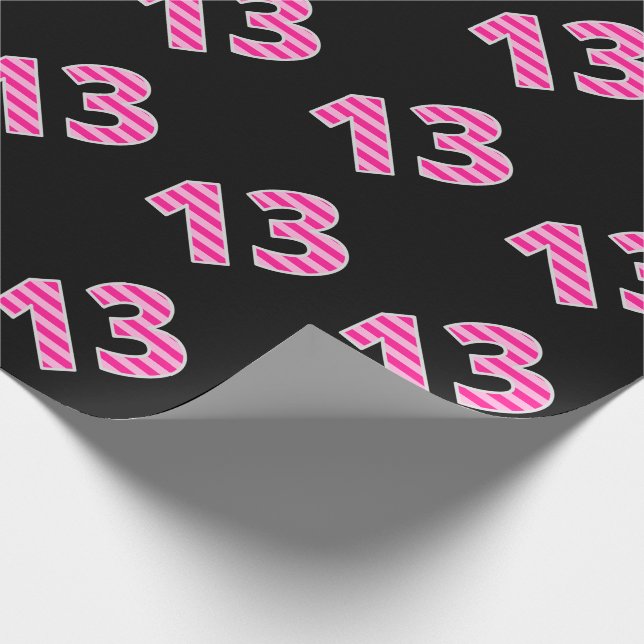 Pink Stripes 13 Event # (Birthday, Anniversary) Wrapping Paper (Corner)