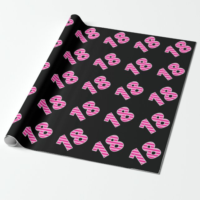 Pink Stripes 18 Event # (Birthday, Anniversary) Wrapping Paper (Unrolled)