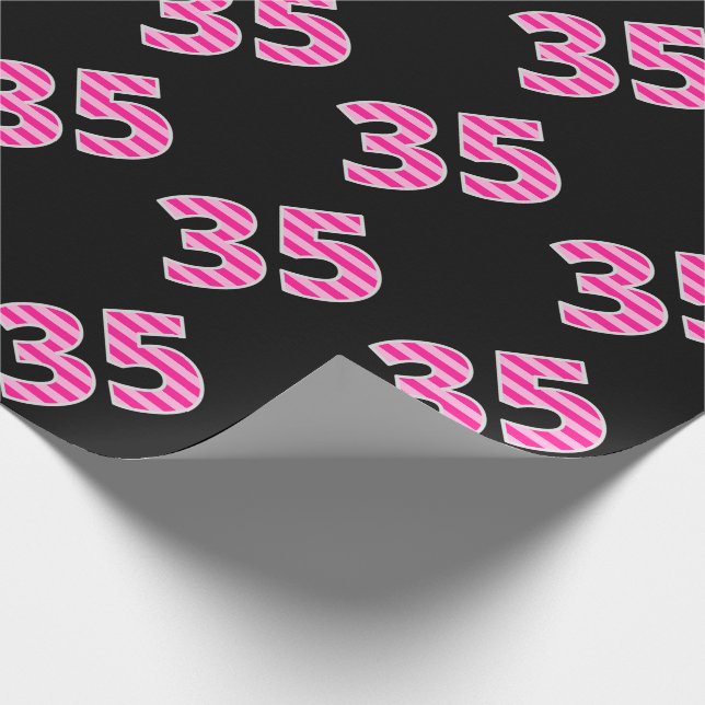 Pink Stripes 35 Event # (Birthday, Anniversary) Wrapping Paper (Corner)
