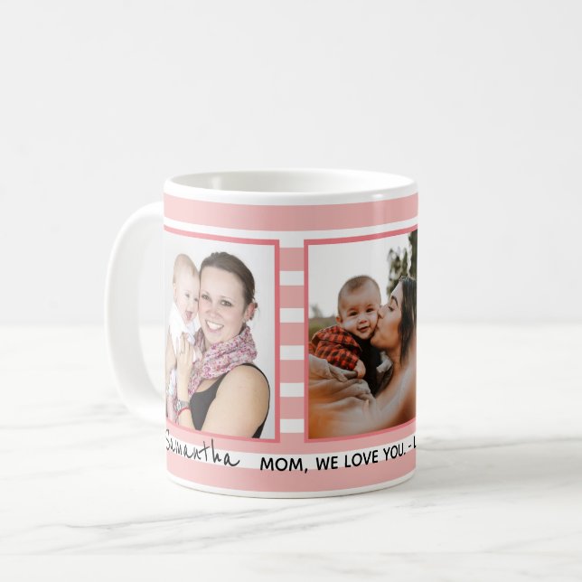Pink Stripes 3 Photo Collage Mother's Day Gift Coffee Mug (Front Left)