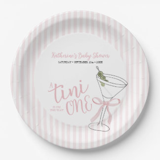 Pink Stripes A Tini One is On They Way  Paper Plate