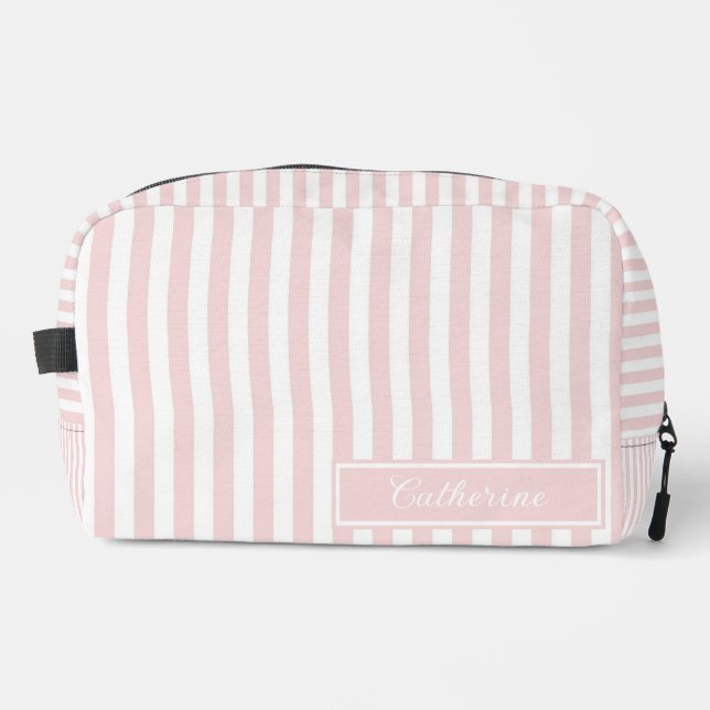 Pink Stripes Abstract Retro Pretty & Trendy Dopp Kit (Front)
