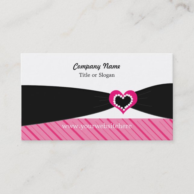 Pink Stripes and Bow Business Card (Front)