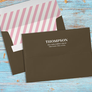 Pink Stripes and Brown Custom Return Address Envelope