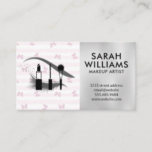Pink Stripes and Butterflies Makeup Kit Eyelash Business Card