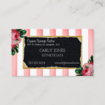 Pink Stripes and Floral Business Card