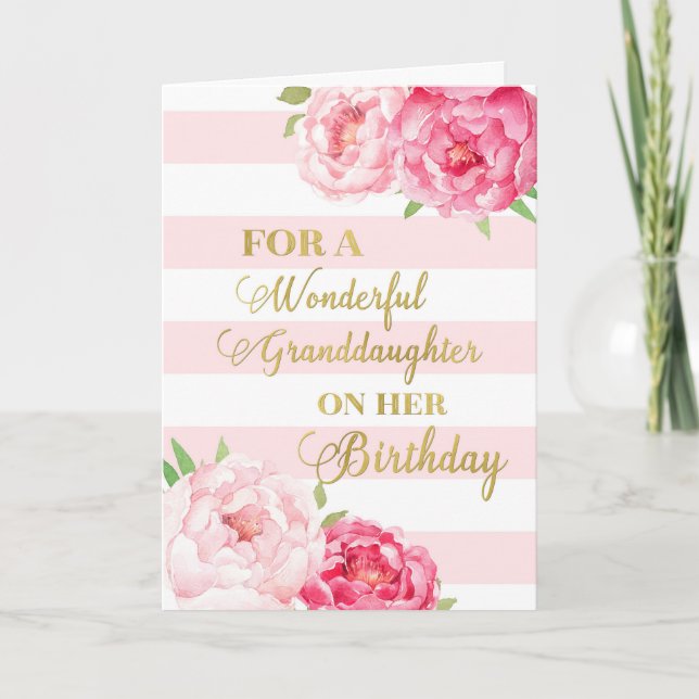 Pink Stripes and Flowers Granddaughter Birthday Card (Front)