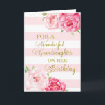 Pink Stripes and Flowers Granddaughter Birthday Card<br><div class="desc">Birthday card for granddaughter with pink watercolor flowers,  blush pink stripes,  gold text and thoughtful verse.</div>