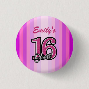 Pink Stripes And Glitter 3 Cm Round Badge