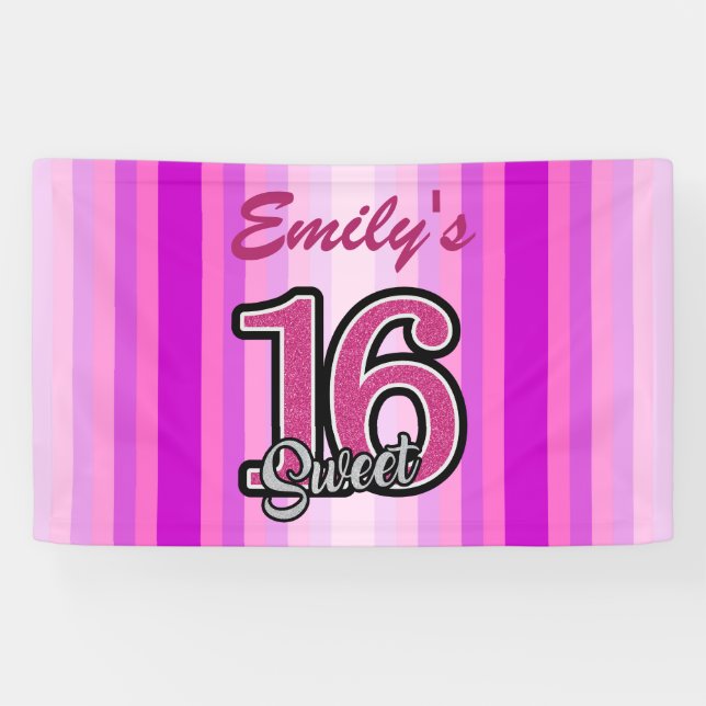 Pink Stripes And Glitter Numbers Banner (Horizontal)