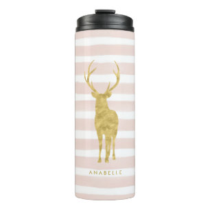 Pink Stripes and Gold Deer Head Thermal Tumbler