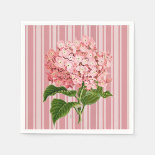 Pink Stripes and Hydrangea Cocktail Napkin