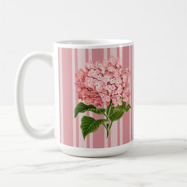 Pink Stripes and Hydrangea Coffee Mug (Left)