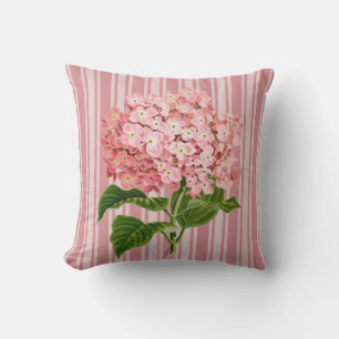 Pink Stripes and Hydrangea Cushion