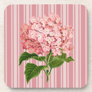 Pink Stripes and Hydrangea Hard Plastic Coaster