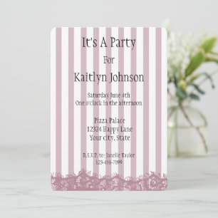 Pink Stripes and Lace Birthday Invitation