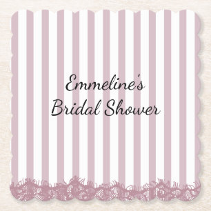 Pink Stripes and Lace Bridal Shower Paper Coaster