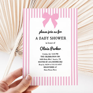 Pink Stripes and Pretty Bow   Baby Shower Invitation