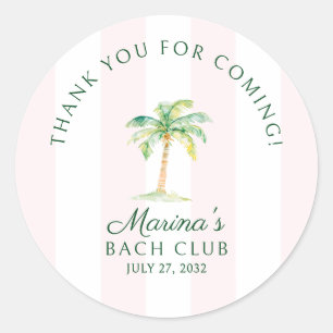 Pink Stripes Beach Club Bridal Shower Thank You Classic Round Sticker