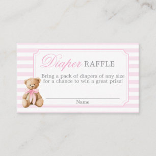 Pink Stripes Bear Baby shower Diaper Raffle Card