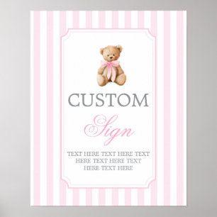 Pink Stripes Bear Customised sign
