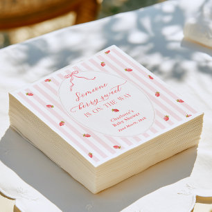 Pink Stripes Berry Sweet Baby Shower Invitation Napkin