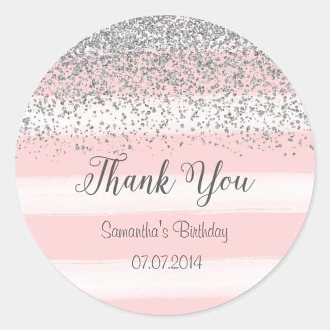 Pink Stripes Birthday Sticker (Front)