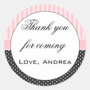 Pink Stripes Black Polka Dots Thank You Label