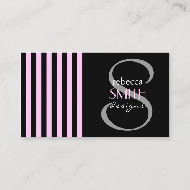 Pink Stripes, Black Stripes, Striped Pattern Business Card (Front)