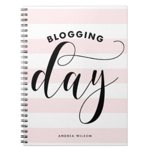 Pink Stripes Blogging Day Calligraphy Personalised Notebook