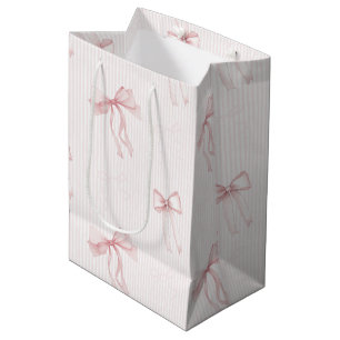 Pink Stripes Bows Birthday Medium Gift Bag