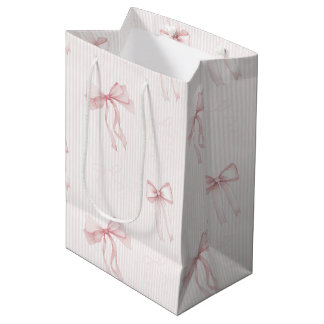 Pink Stripes Bows Birthday Medium Gift Bag