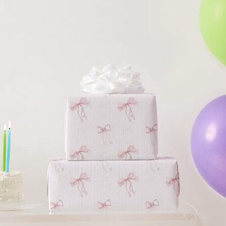 Pink Stripes Bows Birthday Wrapping Paper