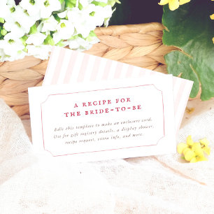 Pink Stripes Bridal Shower Recipe Request Enclosure Card