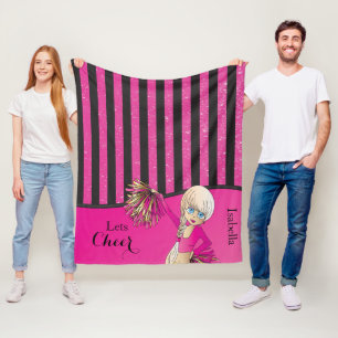 Pink Stripes Cheer Cheerleader Fleece Blanket