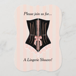 Pink Stripes Corset Lingerie Shower Invitation
