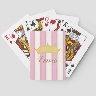 Pink  Stripes Crowned Monogram Fairytale Princess Playing Cards
