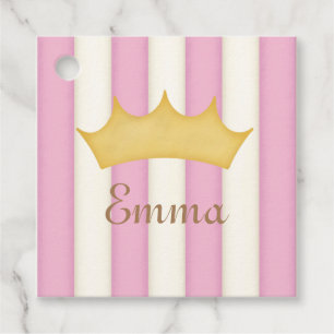 Pink Stripes Crowned Monogram Personalised Royal Favour Tags