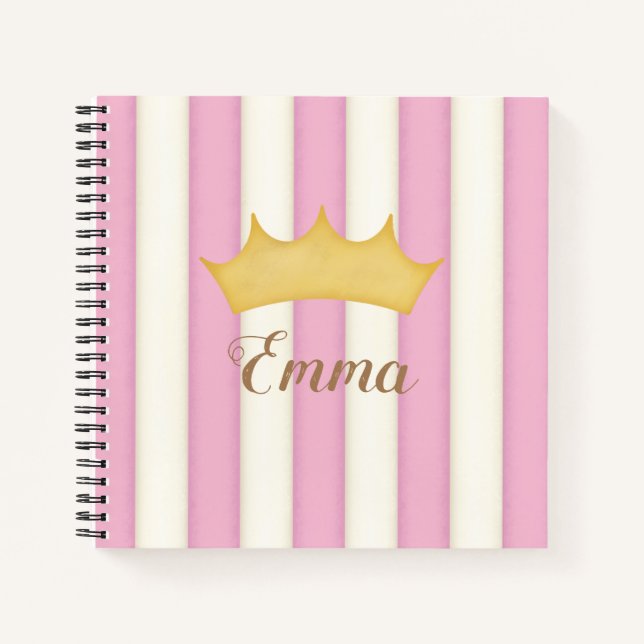 Pink Stripes Crowned Monogram Princess Diary Notebook (Front)