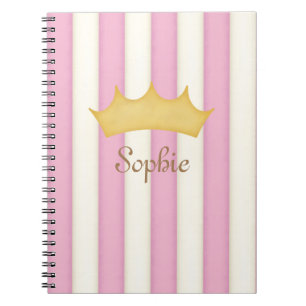 Pink Stripes Crowned Personalised Princess Diary Notebook