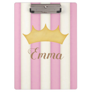 Pink Stripes Crowned Princess Personalised Name Clipboard